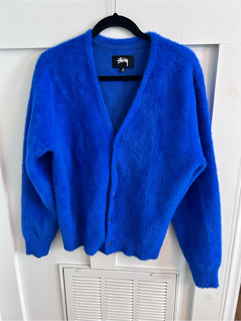 Stussy Shaggy fuzzy Cardigan Royal Blue MensSize small